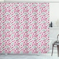 thumbnail image 1 of Floral Shower Curtain, Ornamental Garden of Leaves and Dotted Flowers on Plain Backdrop, Fabric Bathroom Set with Hooks, 69W X 84L Inches Extra Long, Pale Fuchsia and Jade Green, by Ambesonne, 1 of 2