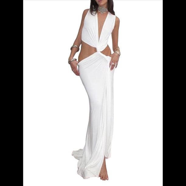 Vestido de Mujer , Ajustado, Irregular, con Aberturas Laterales, Escote en V Profundo y Aberturas en el Bajo. L