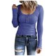 thumbnail image 2 of ICHUANYI Clearance Women's Casual Solid Color Buttons Long Sleeve V-Neck Loose Shirt Blouse Top(Dark Blue, S) ICHUANYI WER2023081017505, 2 of 8