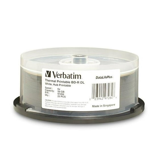 Verbatim  50 GB 2x DataLifePlus White Thermal Hub Printable Blu-ray Double Layer Recordable Disc BD-R DL - 25-Disc