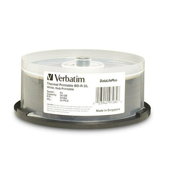Verbatim 50 GB 2x DataLifePlus White Thermal Hub Printable Blu-ray Double Layer Recordable Disc BD-R DL - 25-Disc
