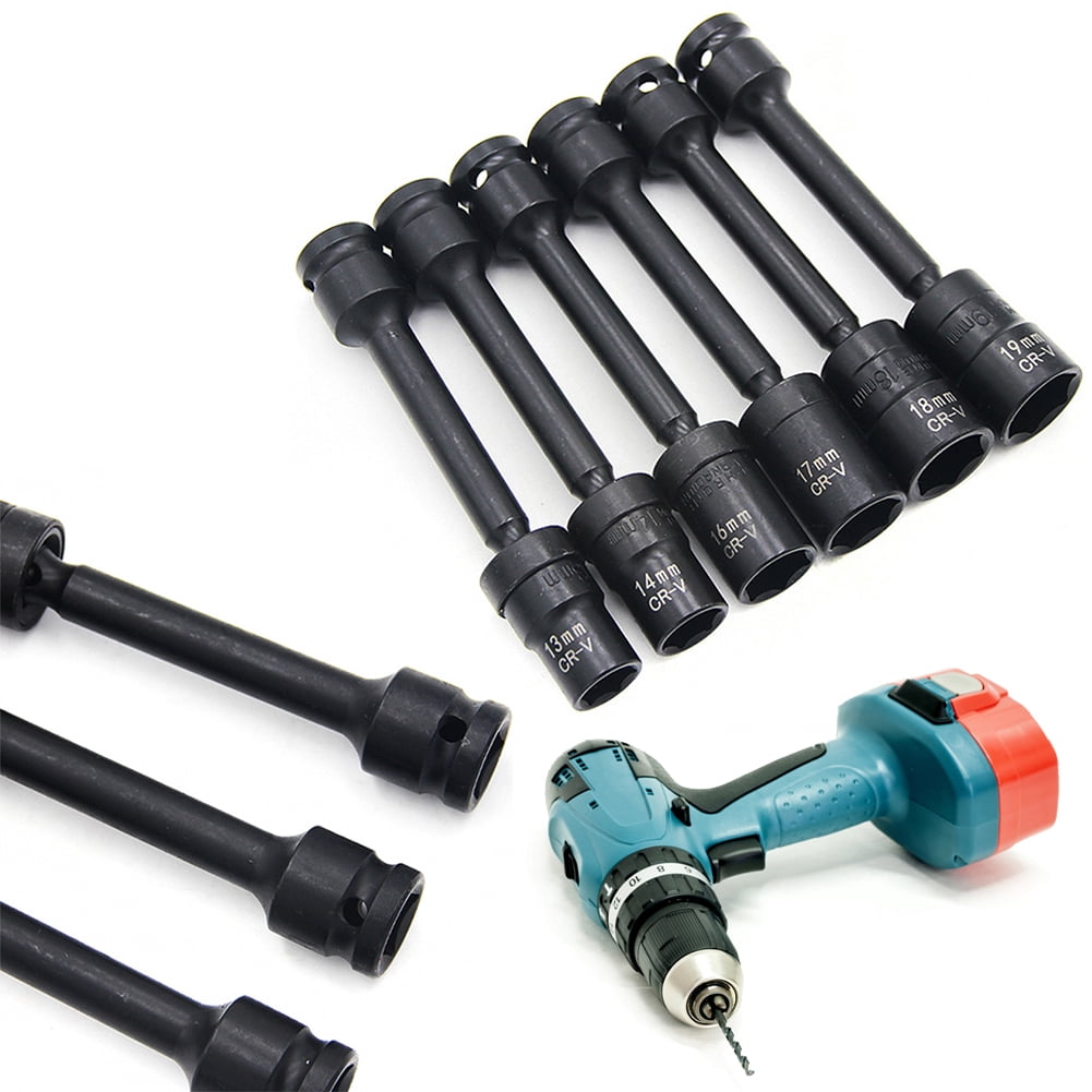 7 Piece 1/2-Inch Drive Impact Driver Extension Bar Set 12/13/14/16/17/18/19mm Universal Socket Extension Bar Hardened Chrome Vanadium Steel