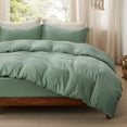 thumbnail image 4 of Duvet Cover King Size with Fitted Sheet - 4 Pieces Prewashed Cotton-Like Extra Soft Bedding Set, Includes 1 Duvet Cover 104x90 Inches, 2 Pillow Shams, 1 Fitted Sheet, Sage Green, 4 of 6