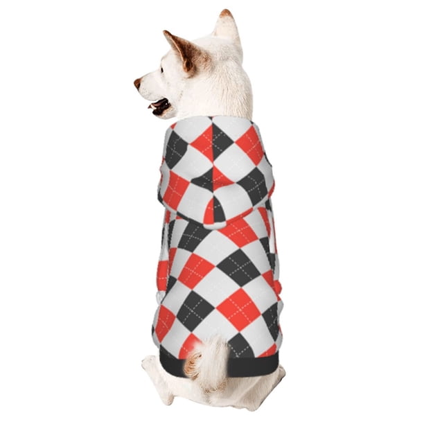 Balery Red and black argyle Sudadera con Capucha para Perros Pequeños – Ropa para Mascotas, Disfraz para Perros y Gatos, Ideal para Fiestas y Cosplay-X-Small