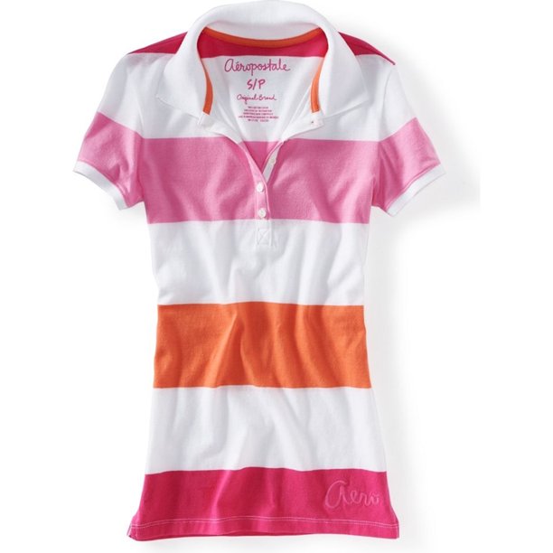 Polo Aeropostale para mujer con bordado de rayas color rosa extragrande