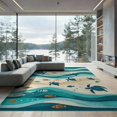 thumbnail image 2 of ODIKA 8'x10' Washable Area Rug Nautical Turtle Ocean Beachy Waves Entry Themed Teal Bathroom for Dining Room, Large Office, Lounge, Non-Slip Chair-Friendly Mat, 2 of 7