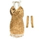 thumbnail image 1 of Vestido de baile de salón Zulema con flecos y guantes Oro para mujer, 1 of 8