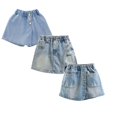 thumbnail image 1 of FhsagQ 3 Pack Distressed Denim Skorts for Girls Button Front Washed Snowflake Design Casual Stretch Skirt Shorts for Tween Size 11-12 Years, 1 of 9