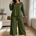 thumbnail image 5 of Njagoc3 Women's Crew Neck Lounge Set Long Sleeve Top with Wide Leg Pants 2 Piece Casual Sleepwear Multicolor, 5 of 6