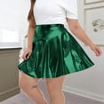 thumbnail image 4 of Pull on Shorts Women Plus Size Women's Shiny High Waisted Pleated Mini Skirt Flared Skater Skirt for Party Club Daily Wear Green XXL, 4 of 9