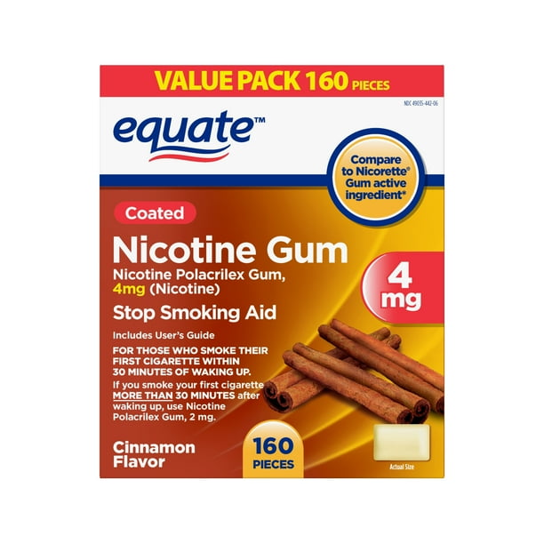 Equate Nicotine Polacrilex Coated Gum 4 Mg Cinnamon Flavor Stop