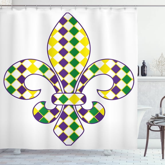 Ambesonne Mardi Gras Shower Curtain, Lily Vintage, 69"Wx75"L, Purple Green Yellow