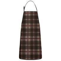 Brown Beige Checkerboard Checkered Pattern Apron-Garden Aprons for Women with Pockets-Cotton Linen Waterproof Kitchen Cooking Gardening Aprons Adjustable for Kitchen,Cooking,BBQ and Salon 33x27 Inch