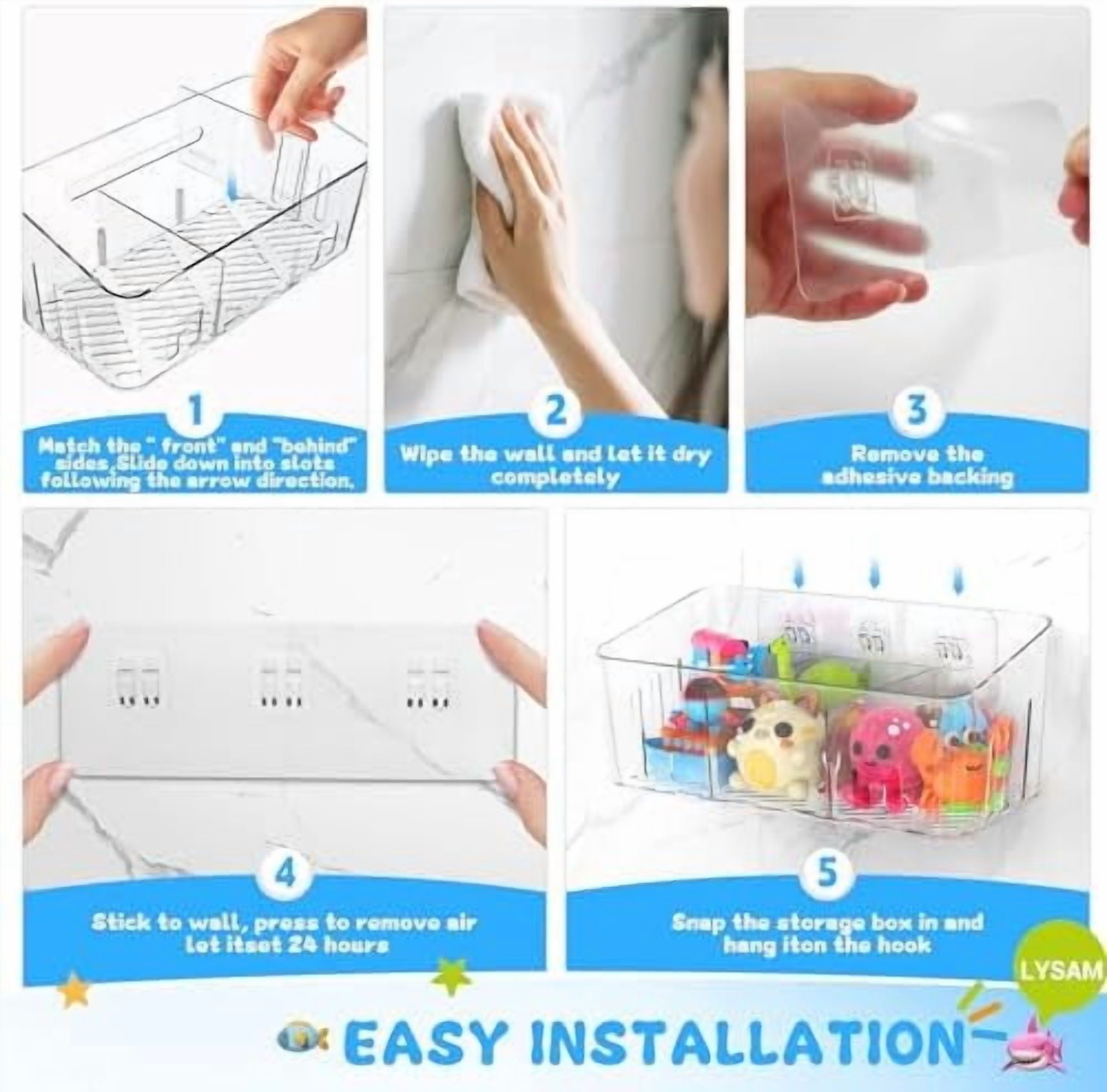 Bath Toy Storage 2 Packs, Large Holder with 3 Compartment, Quick Dry Bathtub Organizer, Tub Net, Shower Basket & Bin, Bathroom Accessories for Baby,Toddler,Kids（Clear）