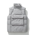 thumbnail image 2 of hopeusnice Men's Winter Warm Stand Collar Sleeveless Zipper Pockets Solid Color Down Vest ffer Waistcoat Coats Gray M, 2 of 5