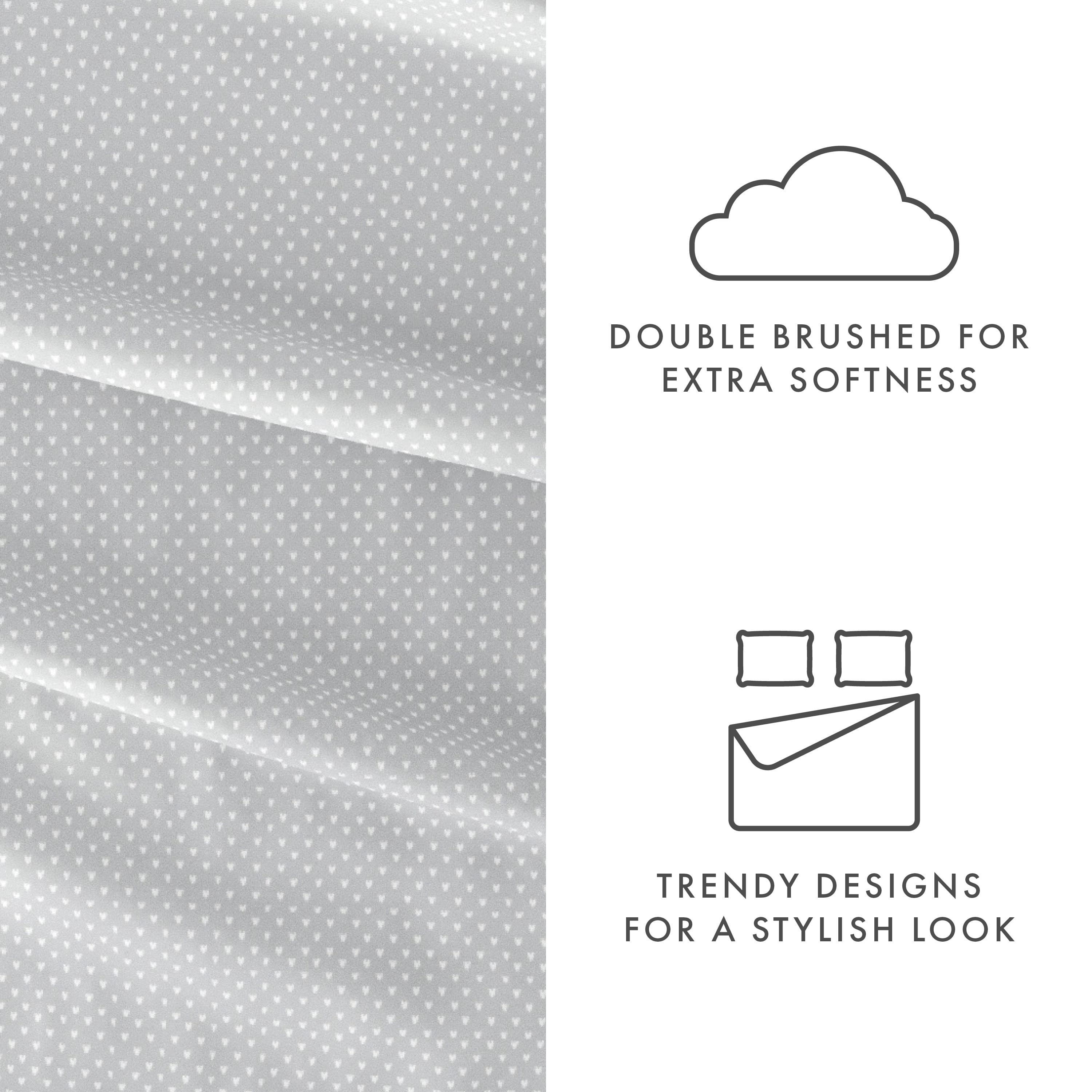 Noble Linens 4 Piece Pattern Microfiber Bed Sheets Set, Light Gray My Heart, Queen