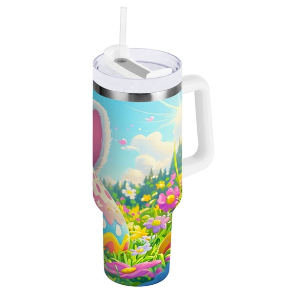 Ryvnso 40 oz Tumbler with Handle and Straw Insulated Stainless Steel Travel Mug with Lid Summer Easter Eggs-a2