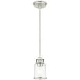 thumbnail image 3 of 1 Light Brushed Nickel Mini Pendant with Hand Blown Clear Seeded Glass Shade, 3 of 5