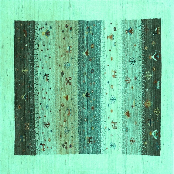 Ahgly Company Machine Washable Indoor Square Solid Turquoise Blue Modern Area Rugs, 7' Square