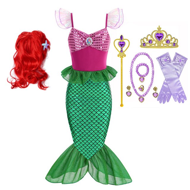 Vestido de sirena para niñas, disfraz de princesa Ariel para baile de graduación, vestido de cosplay para niñas, vestido informal de verano para fiesta de cumpleaños y Halloween