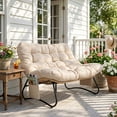 thumbnail image 3 of UBesGoo 52.4in Papasan Chair Curved Rattan Loveseat with Side Pockets, Beige, 3 of 13