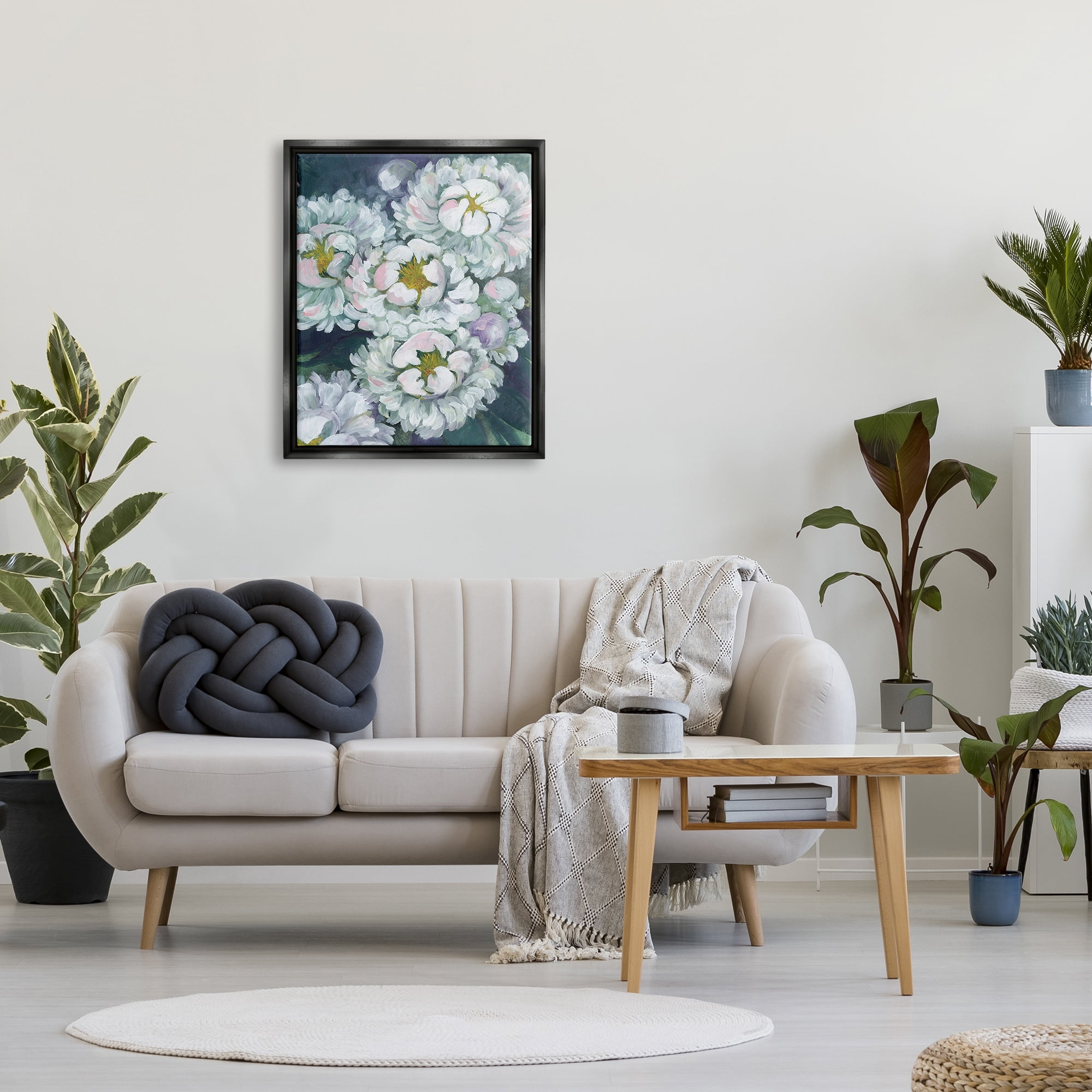 Stupell Fluffy White Flower Petals Nature Botanical & Floral Painting Black Floater Framed Art Print Wall Art