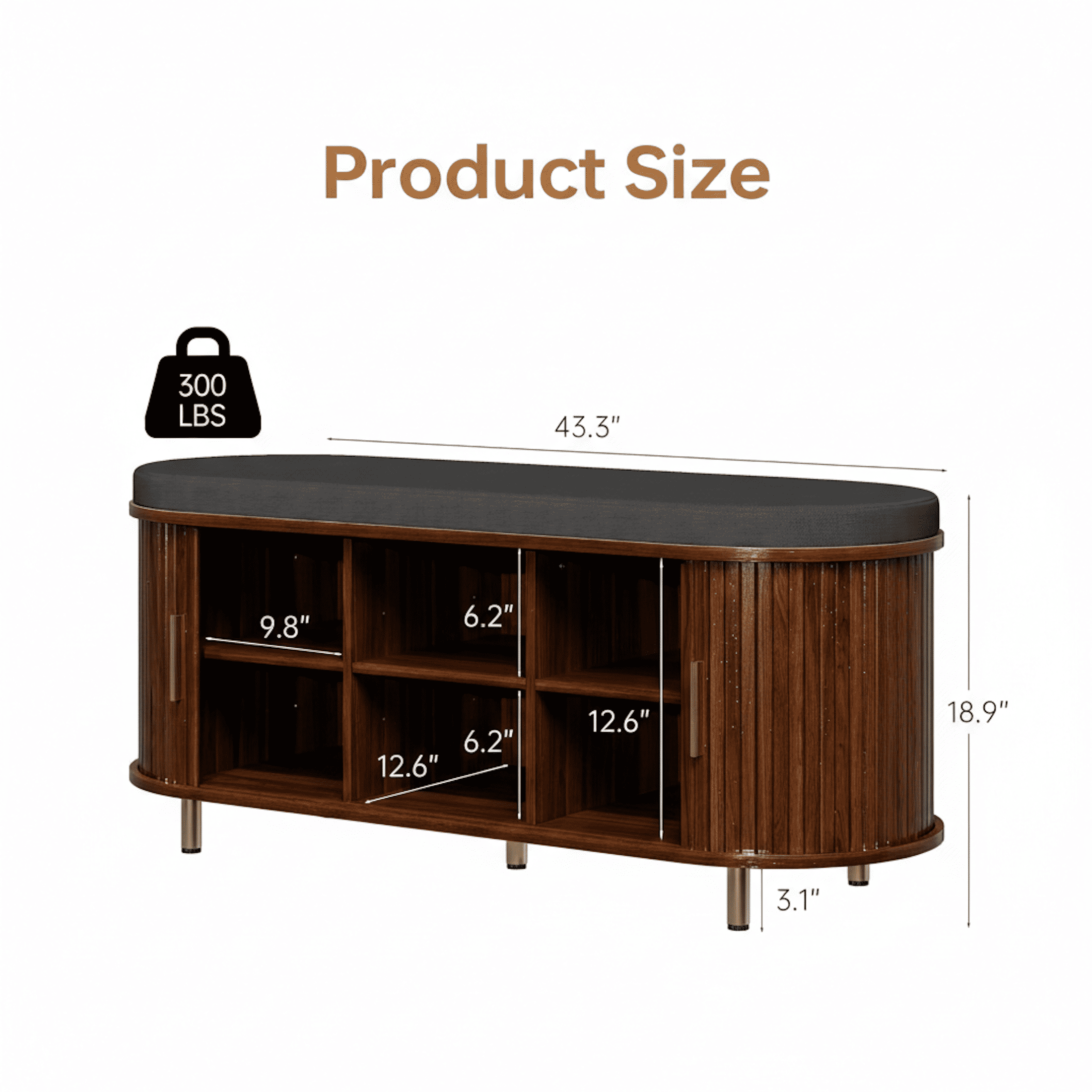 Aisword 2-Tier Shoe Bench Storage with Sliding Door, Padded Cushion, Adjustable Shelf, Walnut