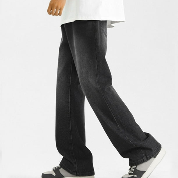 Pantalones de mezclilla rectos con bolsillos y estampado degradado vintage para hombre