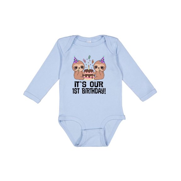 Inktastic Twins 1st Birthday Sloth Boy Girl 1 Year Old Boys or Girls Long Sleeve Baby Bodysuit