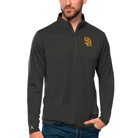Men's Antigua Charcoal San Diego Padres Tribute Quarter-Zip Pullover Top
