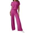 thumbnail image 2 of Traje Informal de Dos Piezas para Mujer, para Viajes y Vacaciones de Verano, con Corta y Pantalones Anchos. Rosa Roja L, 2 of 7