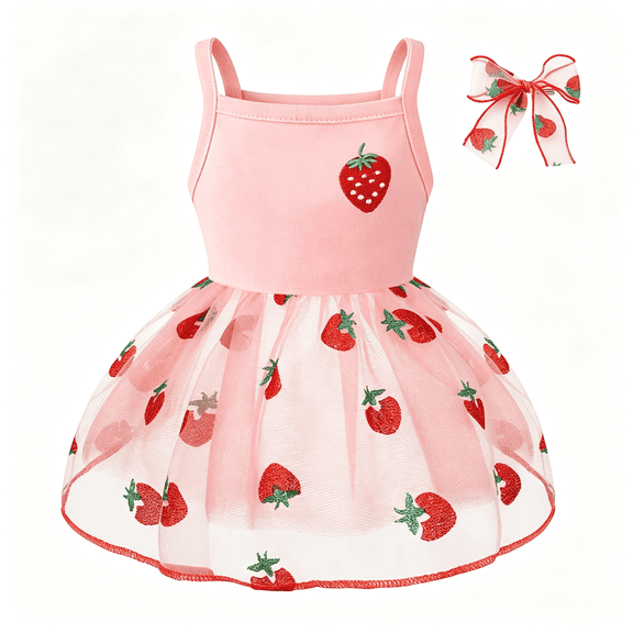 GASTROPOD Cute Dog Dress Clothes for Small Dogs Girl with Strawberry Embroidery Soft Princess Puppy Small Cat Dog Clothes Outfit for Chihuahua Yorkie Daily Wear&Party
