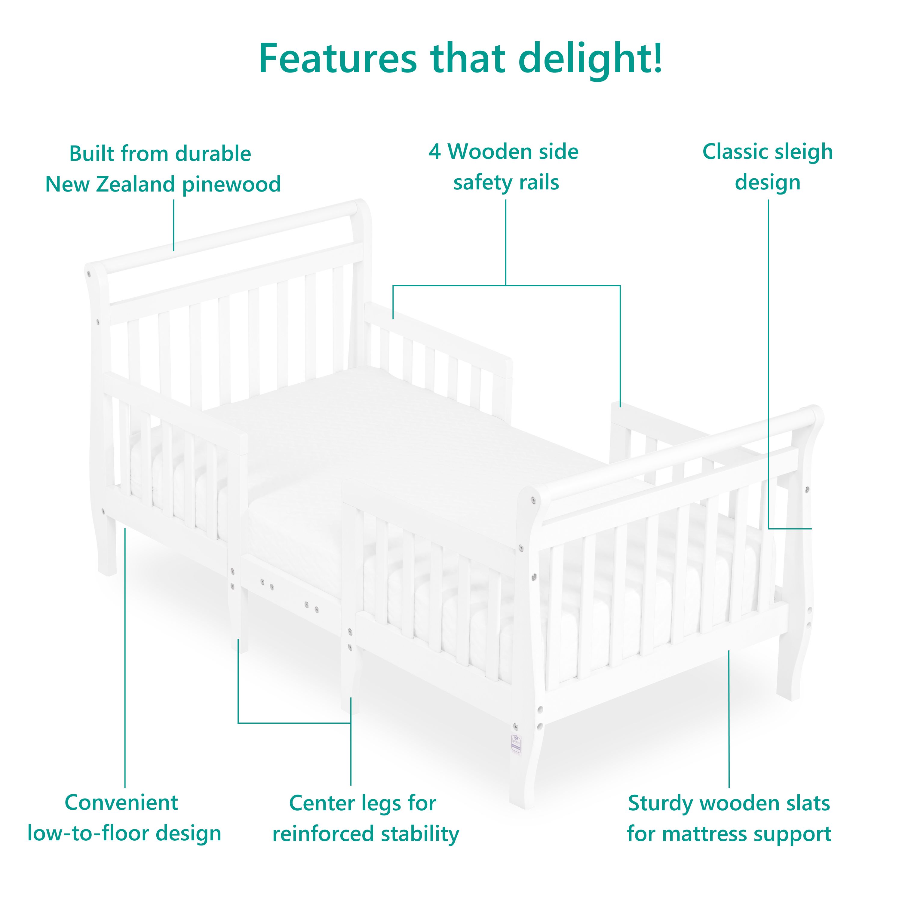 Dream On Me Emma 3-in-1 Convertible Toddler Bed, White, Model #649-W - image 4 of 12