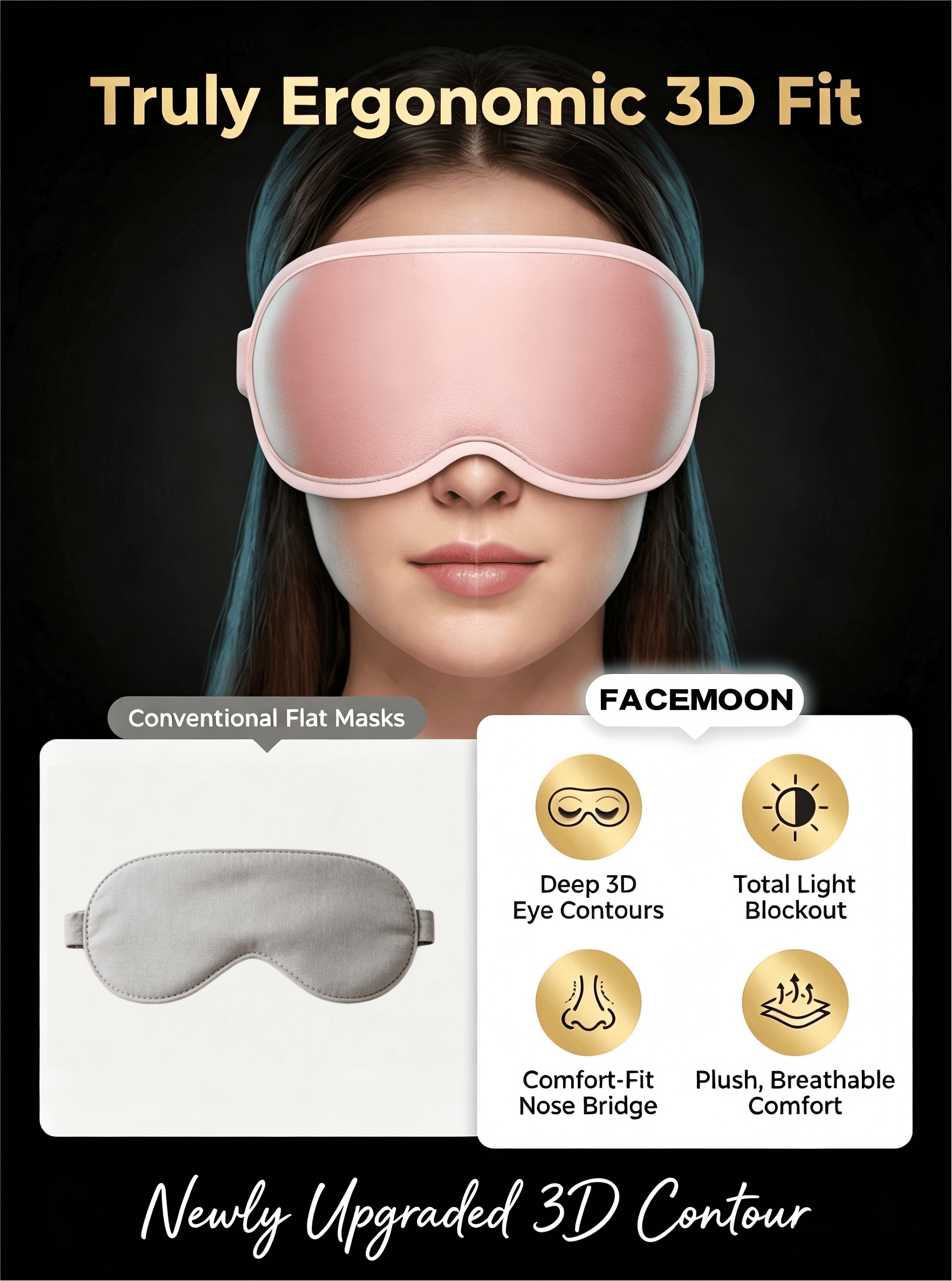 FACEMOON Memory Foam Weighted Eye Mask Soft Adjustable Zero Pressure Design Sleep Eye Mask for Sleep Support with Storage Bag, 2 Pack