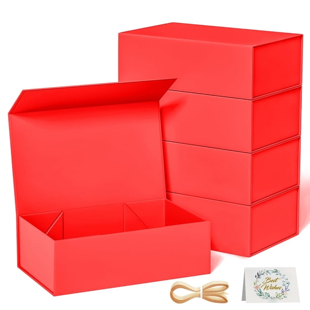 Caja de Regalo RYDDOY 24x16x9 cm Cierre Magnético Paquete de 5 Rojo