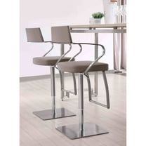 Zuri Barstool Taupe adjustable height with armrests and square stainless steel base.