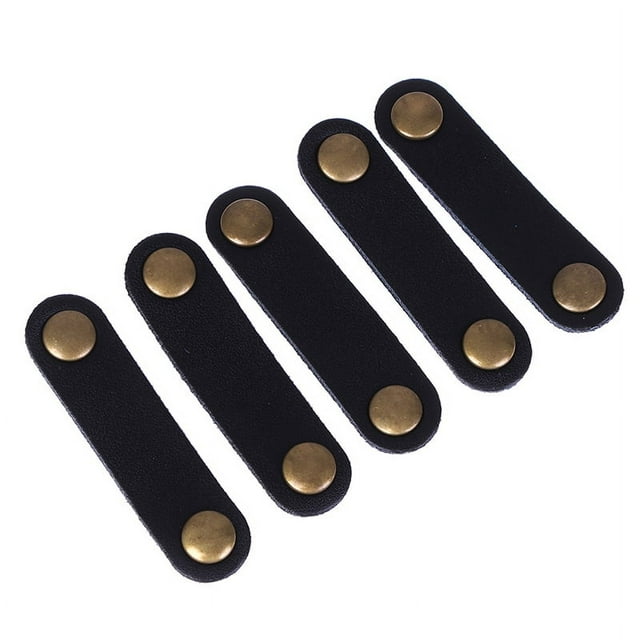 5pcs Cable Holder Organizer Genuine Leather Winder Earphones Cable Management Wrapped Cord Line Wrap Wire Wirding Thread Tool Black