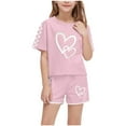 thumbnail image 1 of Zpanxa Ensembles d'Été pour Filles Mode Décontractée Manches Courtes Col Rond Col Bouton Imprimé Ensembles de Shorts 10 Ans, 1 of 7