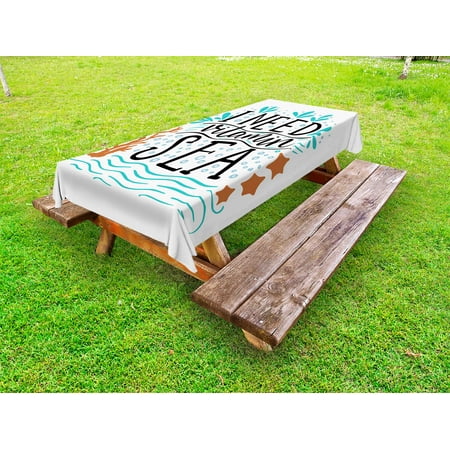 

Sea Outdoor Tablecloth I Need Vitamin Sea Inspirational Quote Hand Drawn with Coral Waves Starfishes Bubbles Decorative Washable Fabric Picnic Tablecloth 58 X 120 Inches Multicolor by Ambesonne