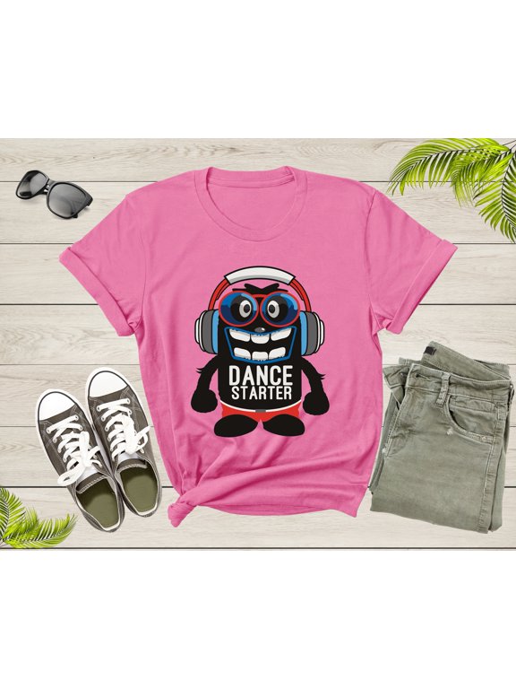Dance Starter Funny Smiling Mascot with Glasses and Headset T-Shirt Dancer Dance Lover Gift Graphic T Shirt for Men Women Kids Boys Girls
