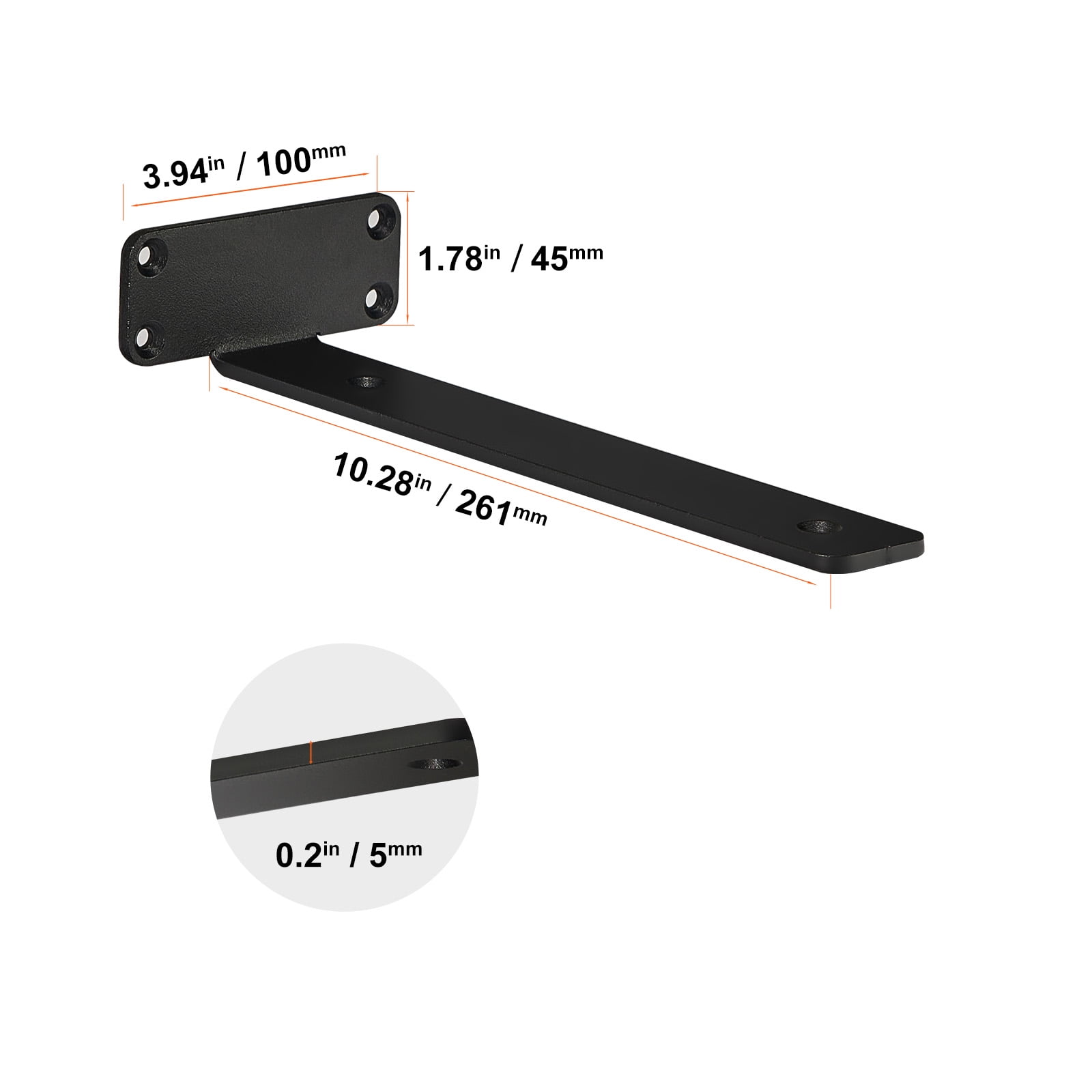 VEVOR Shelf Bracket, 10”L x 4”W x 1.6”H, 6 Pcs Heavy Duty Floating Shelf Brackets, Brackets for Shelves, 5mm Thick Matte Black L Shelf Bracket,Steel Shelving Brackets with 160 lbs Load Capacity
