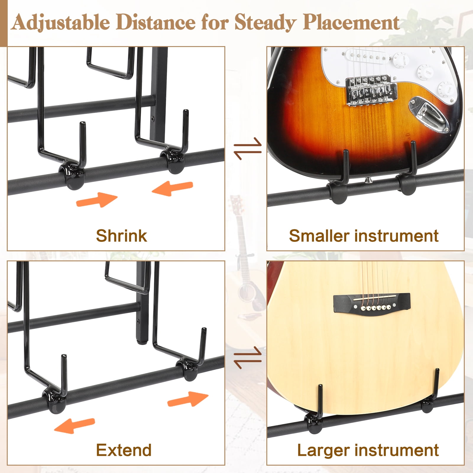 Olakee 3-Piece Floor Guitar Stand with Amp Support, Adjustable for Multiple Electric Guitars and Accessories, Wood & Metal, Black