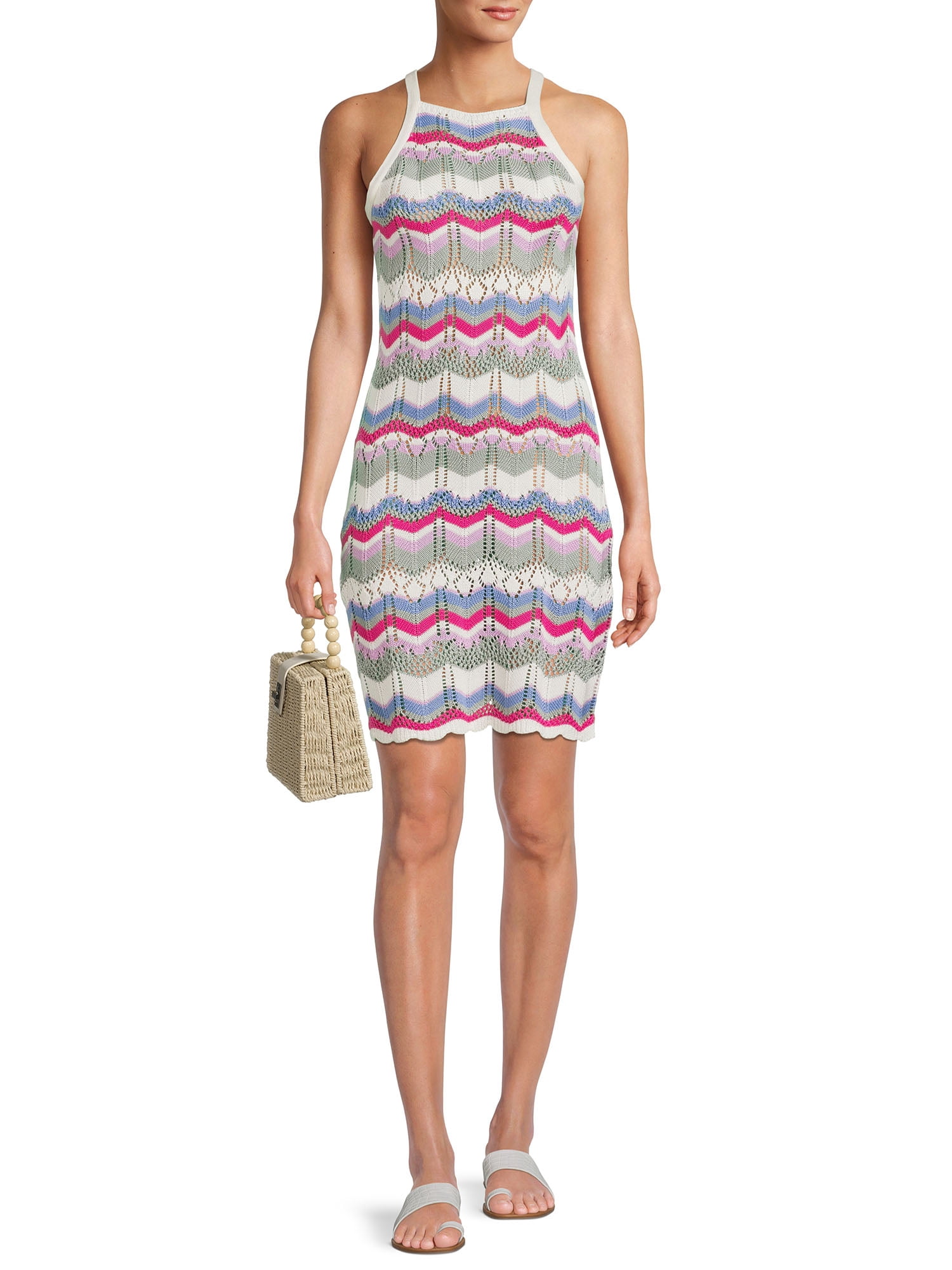 no boundaries crochet dress No Boundaries Juniors' Granny Square Crochet Coverup Dress, Size XS-XXL