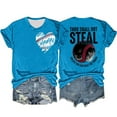 thumbnail image 1 of Camisetas de Manga Corta para Mujeres Beisbol Amor Doble Cara Impresión Cuello Redondo Camiseta, Top de Verano Casual, 1 of 3