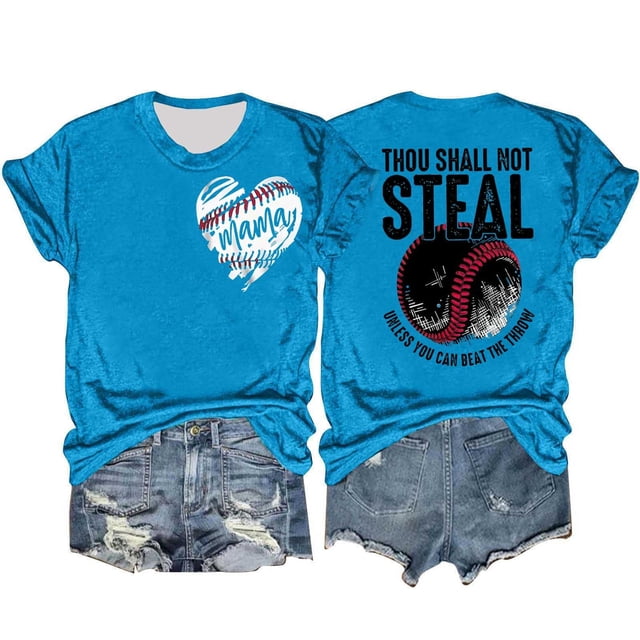 Camisetas de Manga Corta para Mujeres Beisbol Amor Doble Cara Impresión Cuello Redondo Camiseta, Top de Verano Casual
