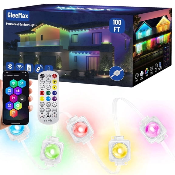 Glee Max 100FT Permanent Outdoor Lights for House, Waterproof, Smart RGB Lighting, Led Eave Strip Lights for Christmas Halloween Holiday Daily Decorations, Plug-in