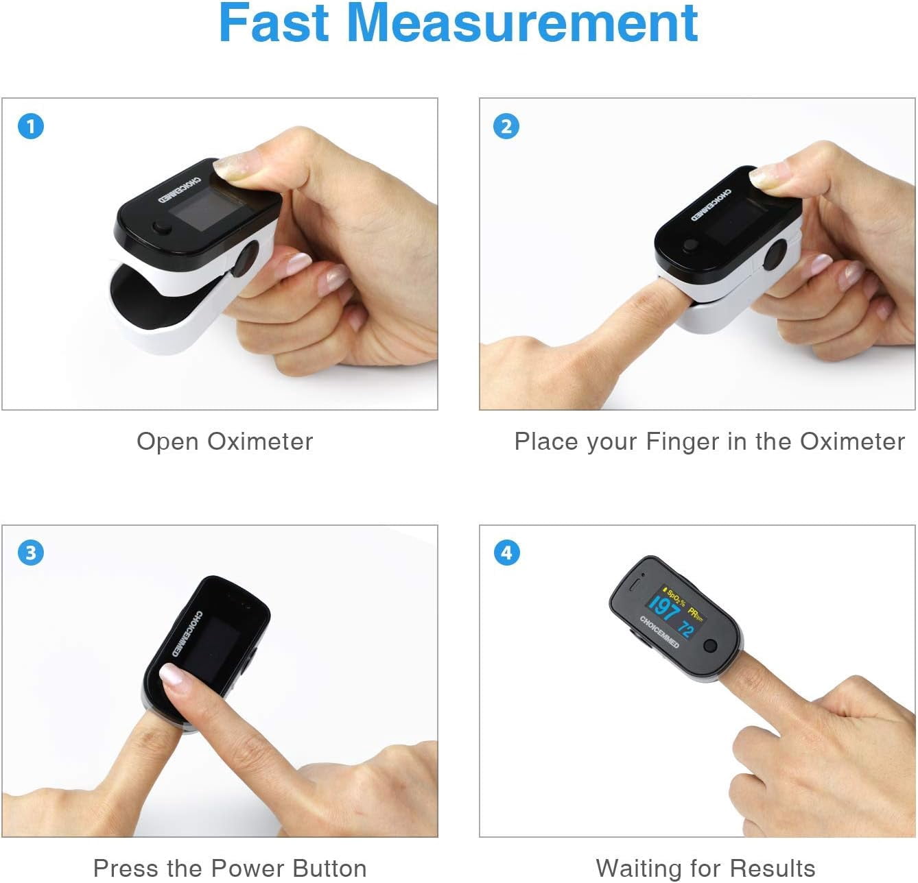 CHOICEMMED Black Dual Color OLED Finger Pulse Oximeter - Blood Oxygen Saturation Monitor with Color OLED Screen Display and Included Batteries - O2 Saturation Monitor