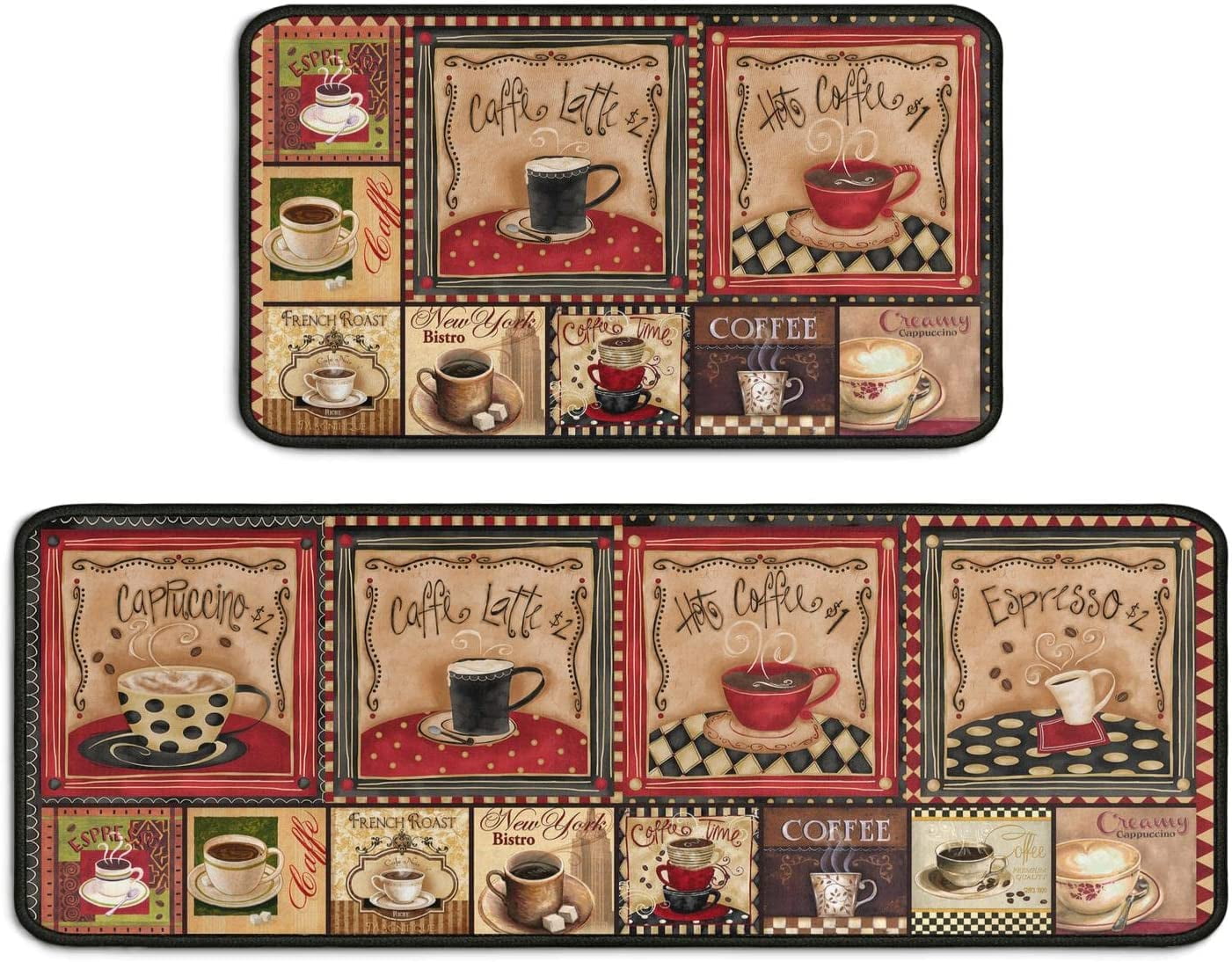 2 Piece Coffee Kitchen Decor Rug Set, Home Kitchen Sink Rugs and Mats
