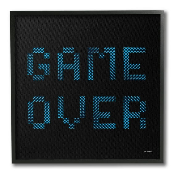 Stupell Industries Game Over Pixel Phrase Typography Painting Black Framed Art Print Wall Art, 12 x 12