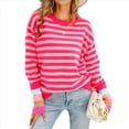 thumbnail image 2 of Suéter Informal de Cuello Redondo y Larga para Mujer, Jersey de Punto A Rayas A . Rosa Roja M, 2 of 10
